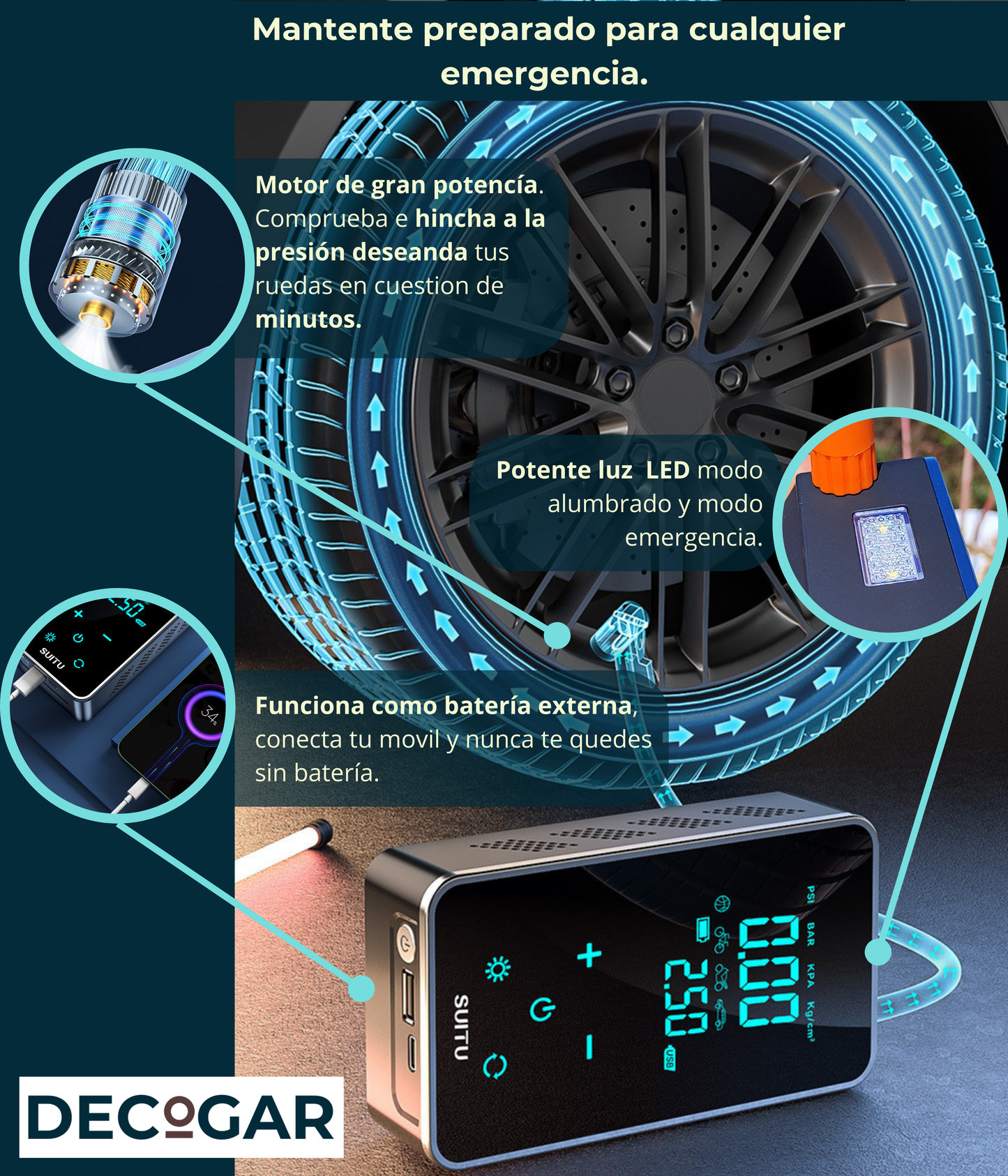 Compresor de Aire Portátil Multifuncional