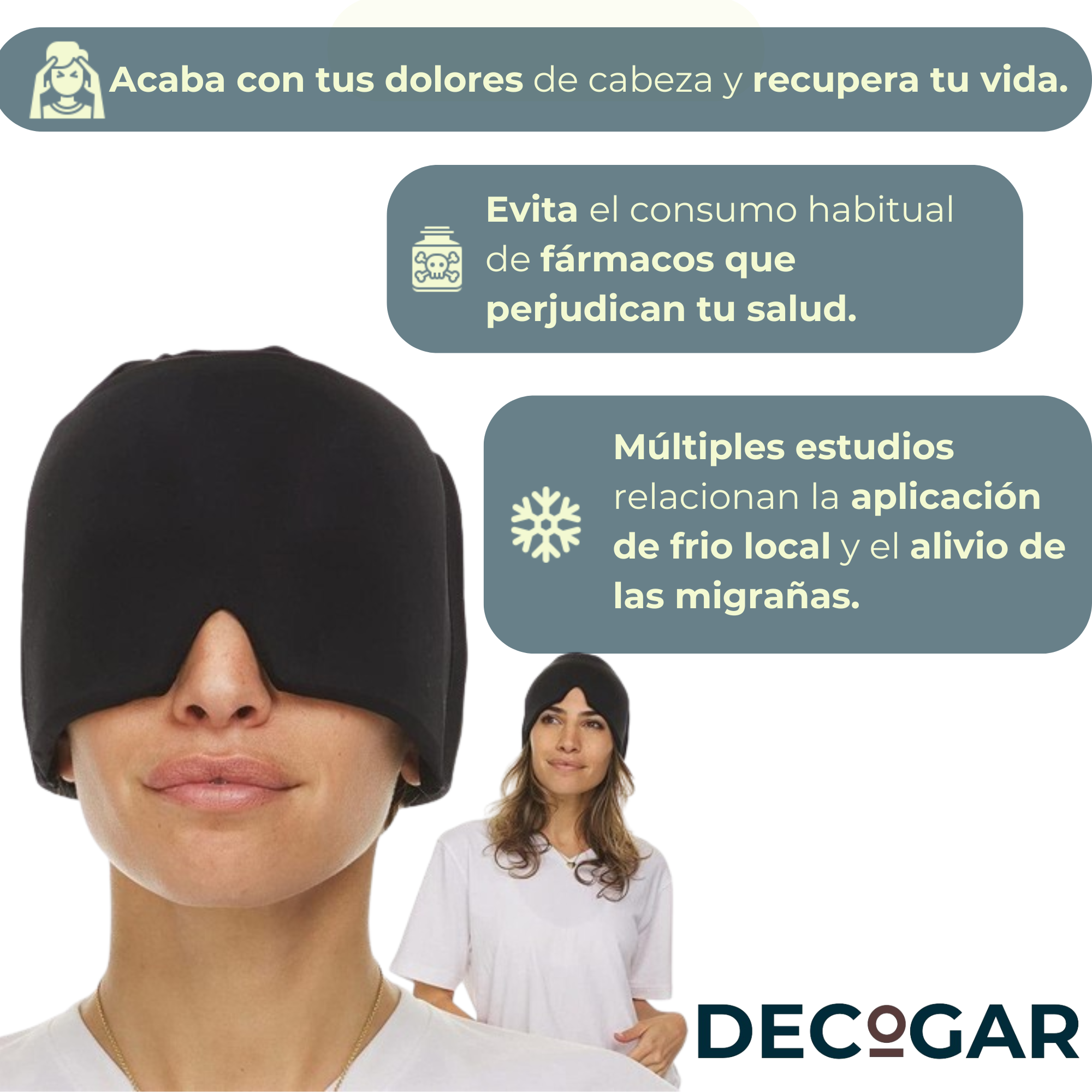 Máscara para migrañas de terapia frío y calor
