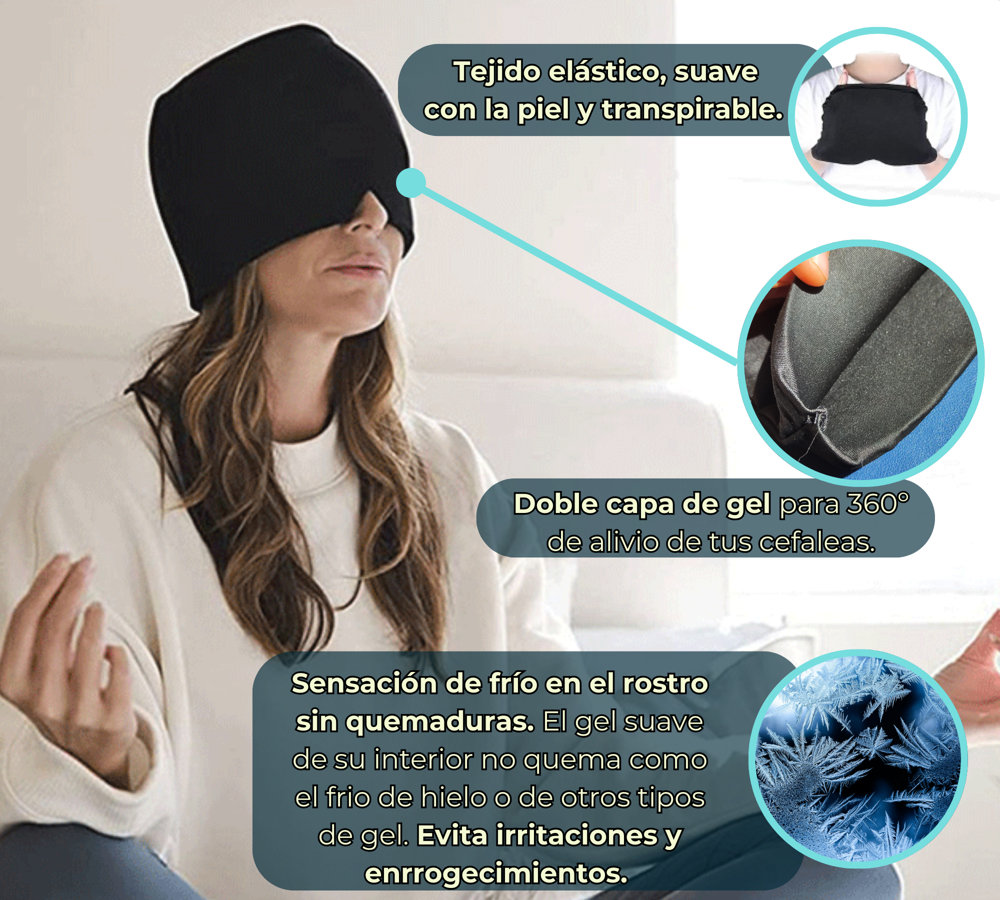 Máscara para migrañas de terapia frío y calor