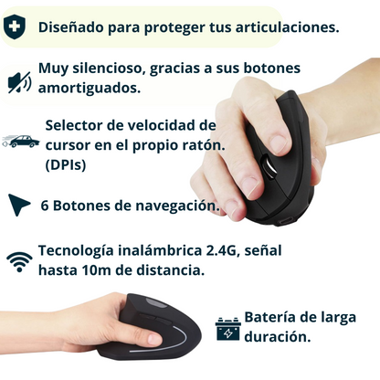 Ratón Ergonómico Inalámbrico 6 Botones